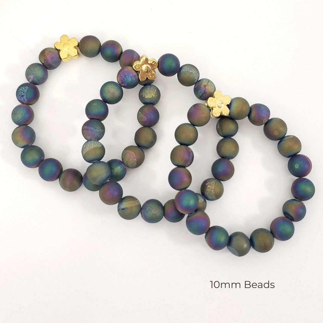 Titanium Aura Agate Beaded Bracelet with Golden Flower – Limited Fall Edition