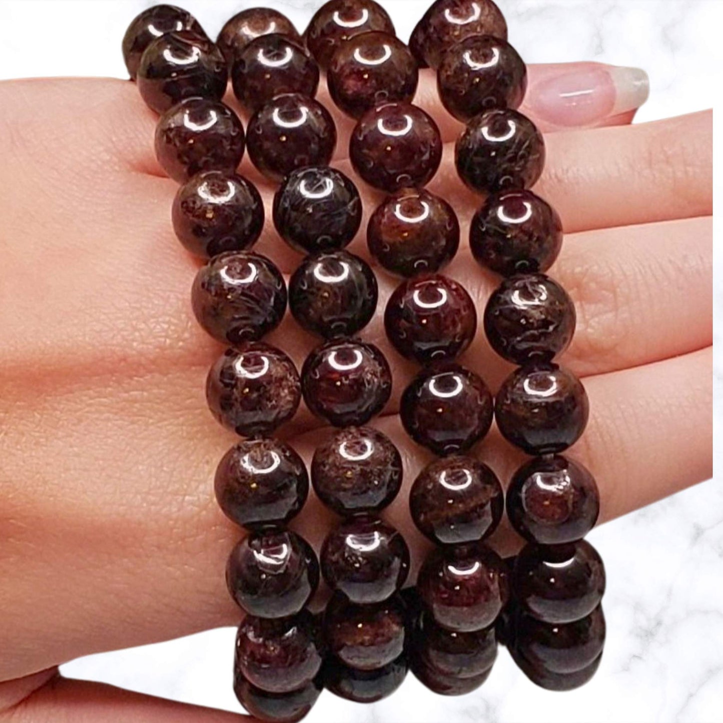 Garnet 10mm Beaded Bracelet