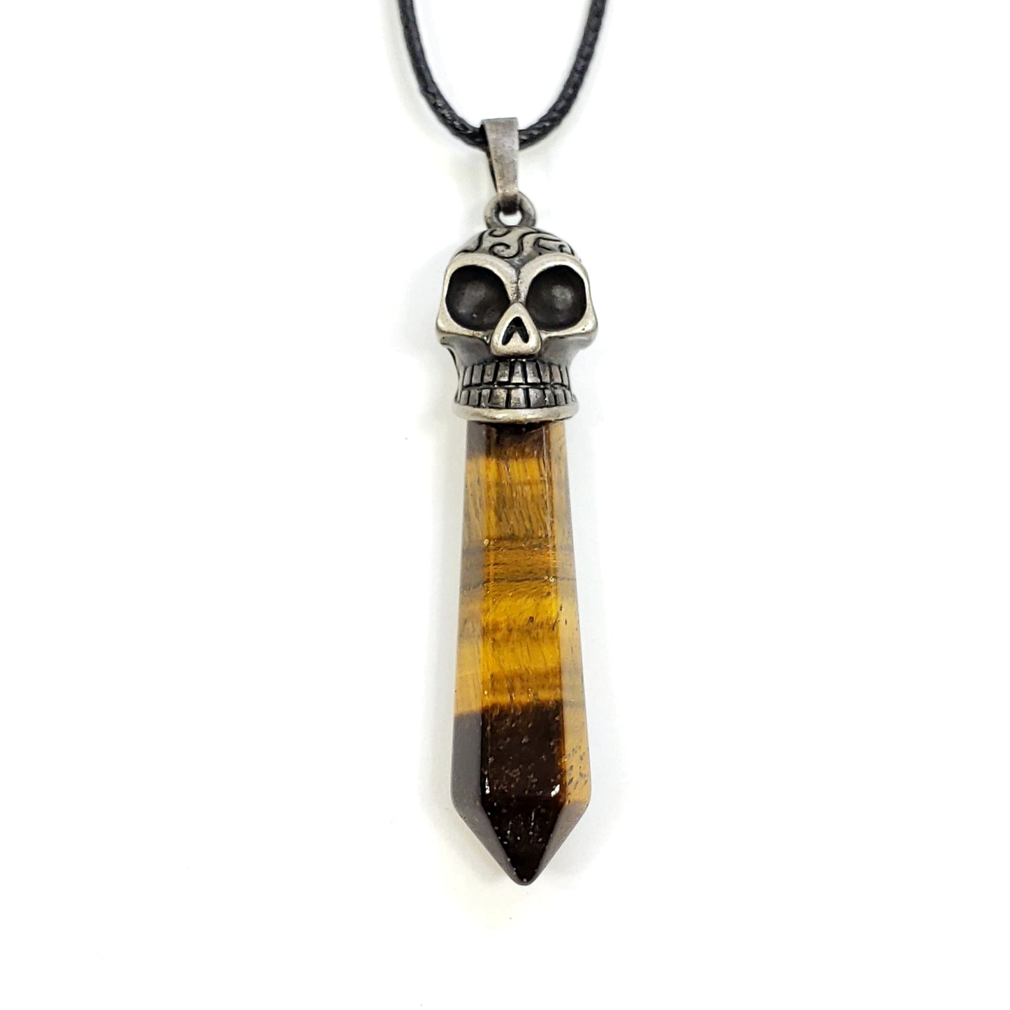 Crystal Skull Point on Wax Cord, Assorted Gemstones