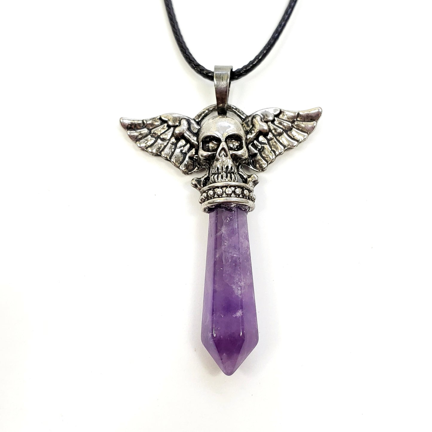 Crystal Skull with Wings on Cord in Assorted Gemstones