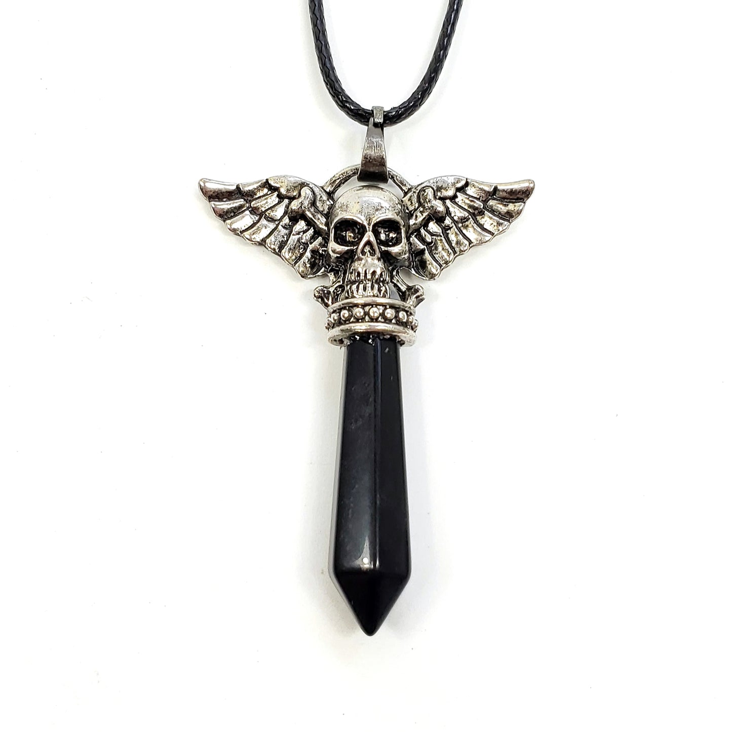 Crystal Skull with Wings on Cord in Assorted Gemstones