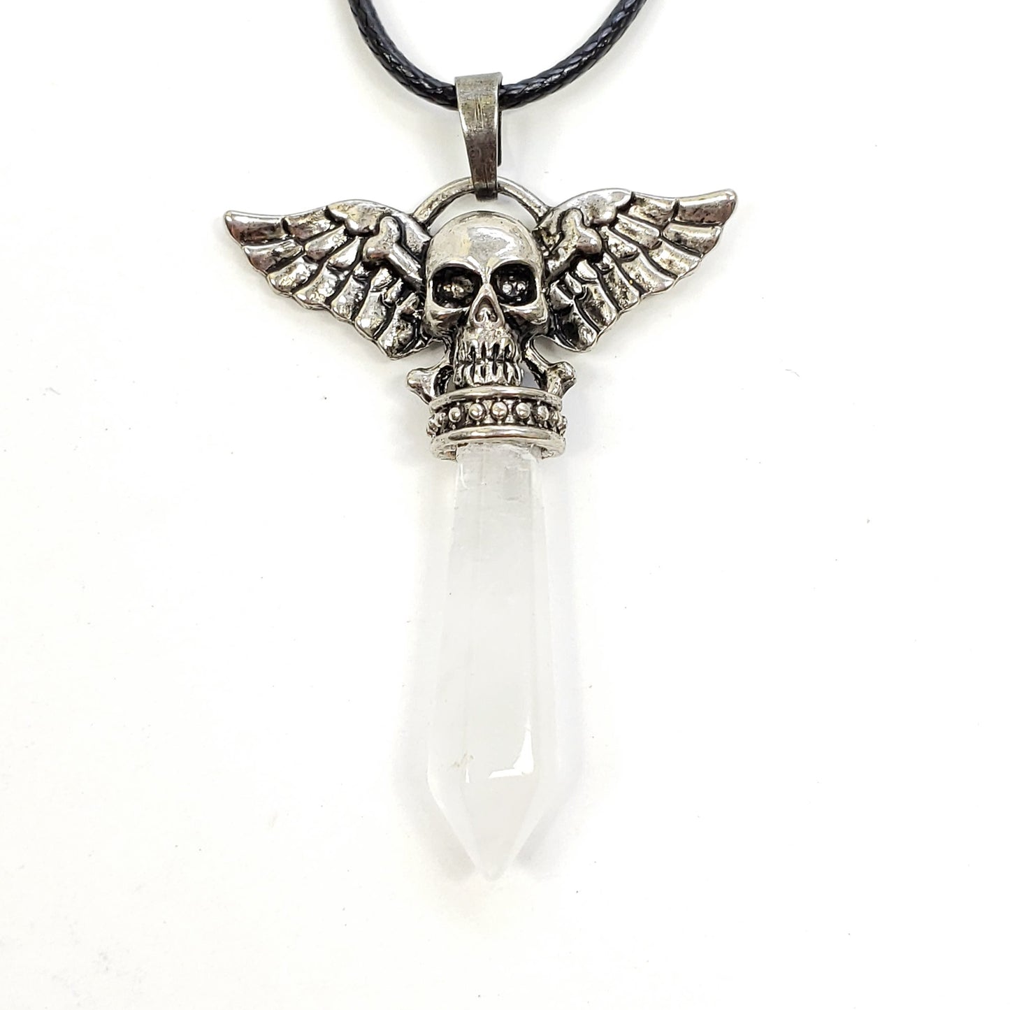 Crystal Skull with Wings on Cord in Assorted Gemstones