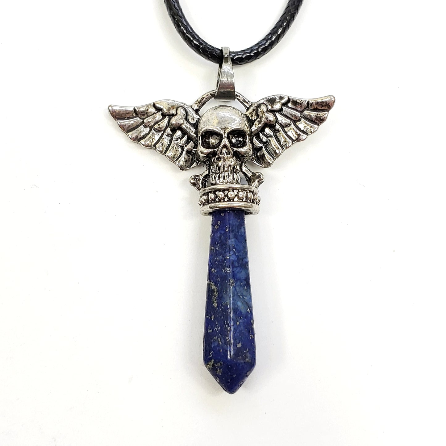 Crystal Skull with Wings on Cord in Assorted Gemstones