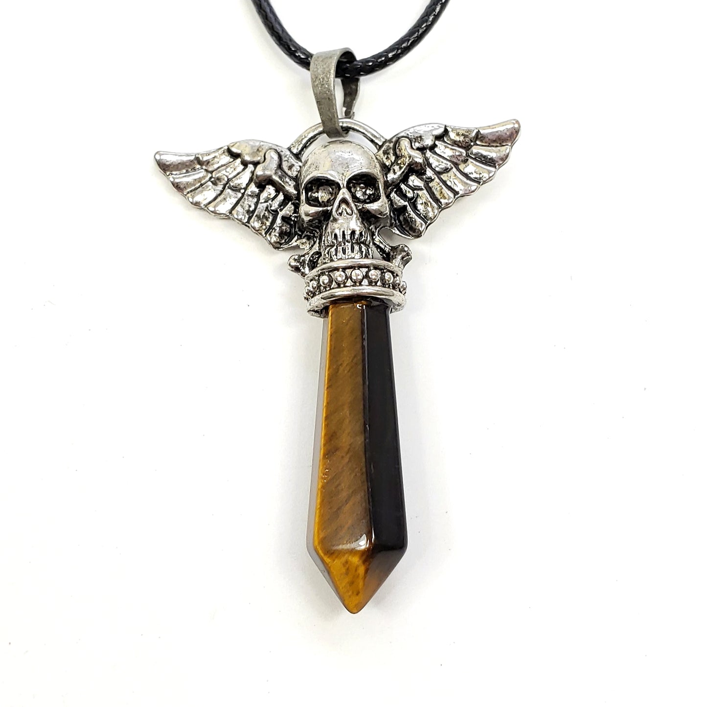 Crystal Skull with Wings on Cord in Assorted Gemstones
