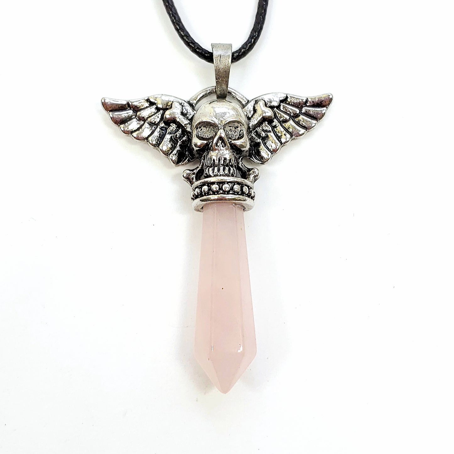 Crystal Skull with Wings on Cord in Assorted Gemstones