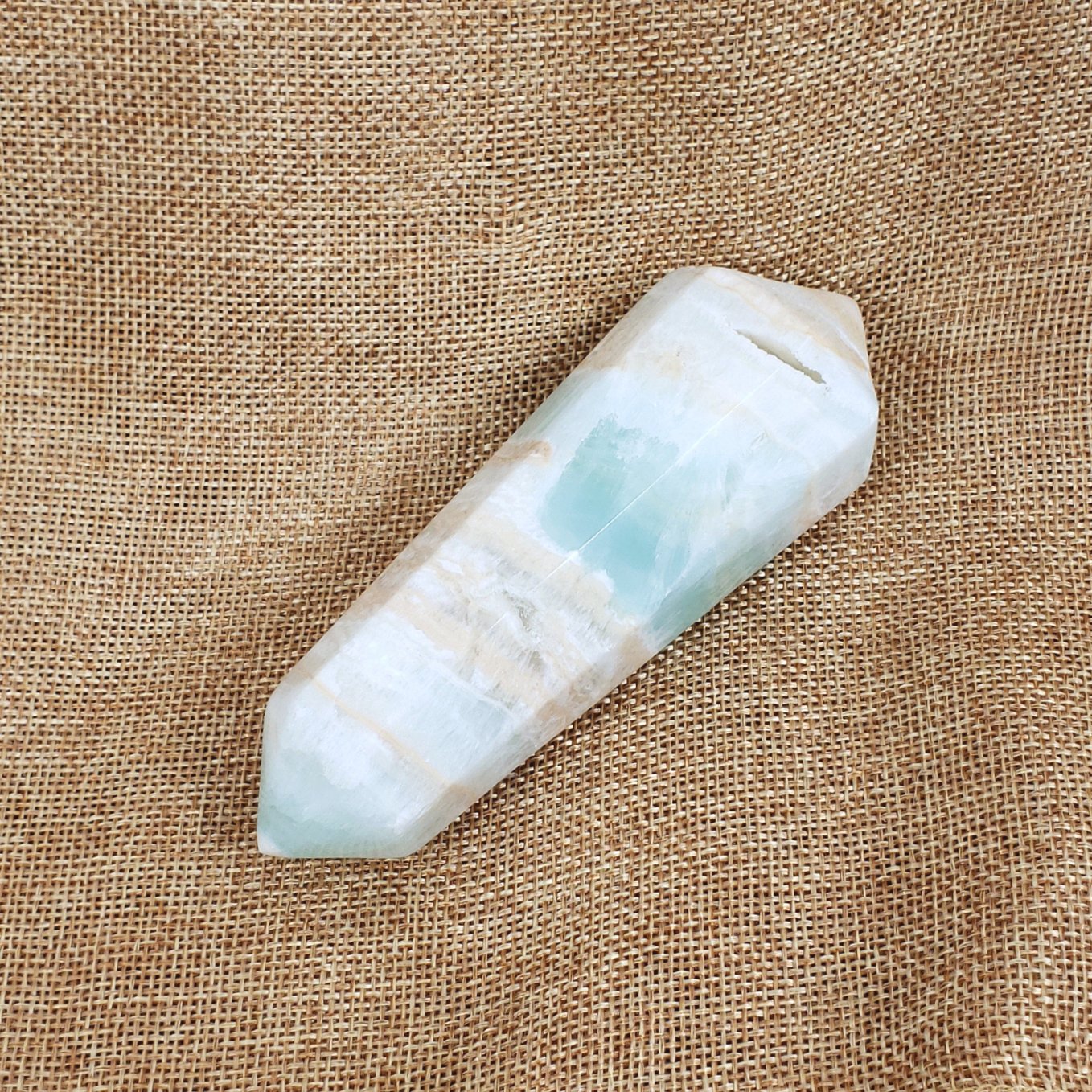 Unique Banded Mint Green Calcite Vogel Crystal Wand