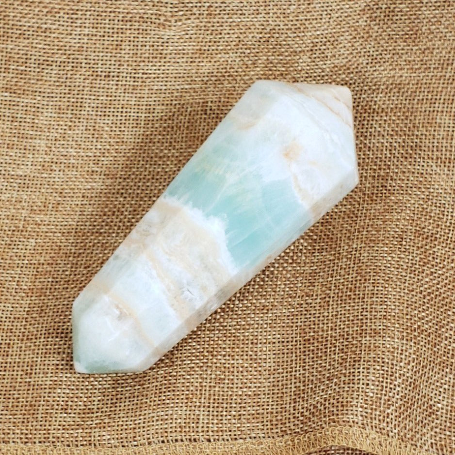 Unique Banded Mint Green Calcite Vogel Crystal Wand