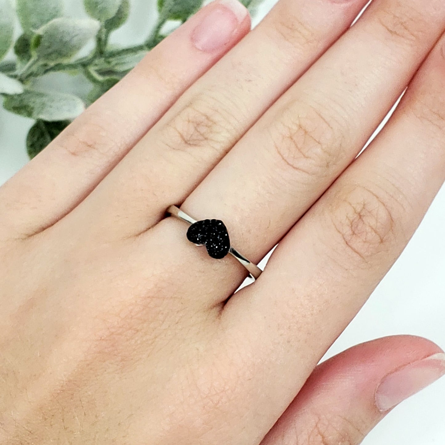 Protective Black Spinel Heart Shaped Ring