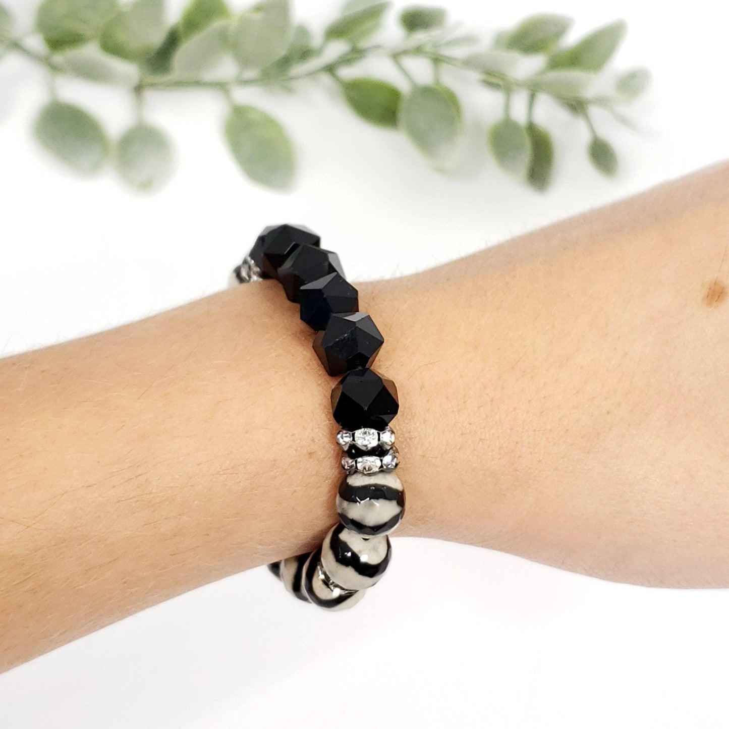Black Onyx and DZI Agate Bracelet for Balance and Protection