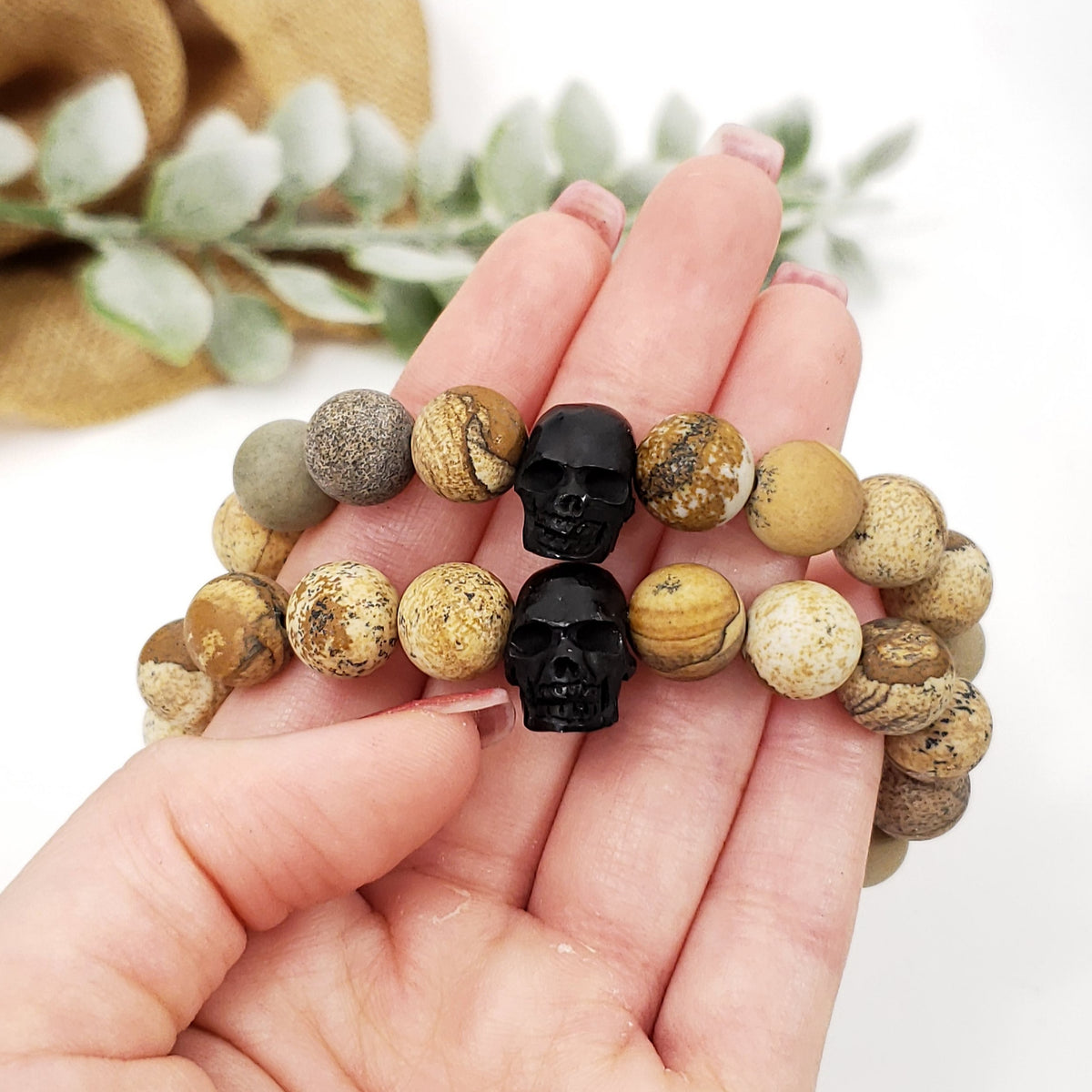 Picture Jasper Bracelet with Buffalo Bone Skull