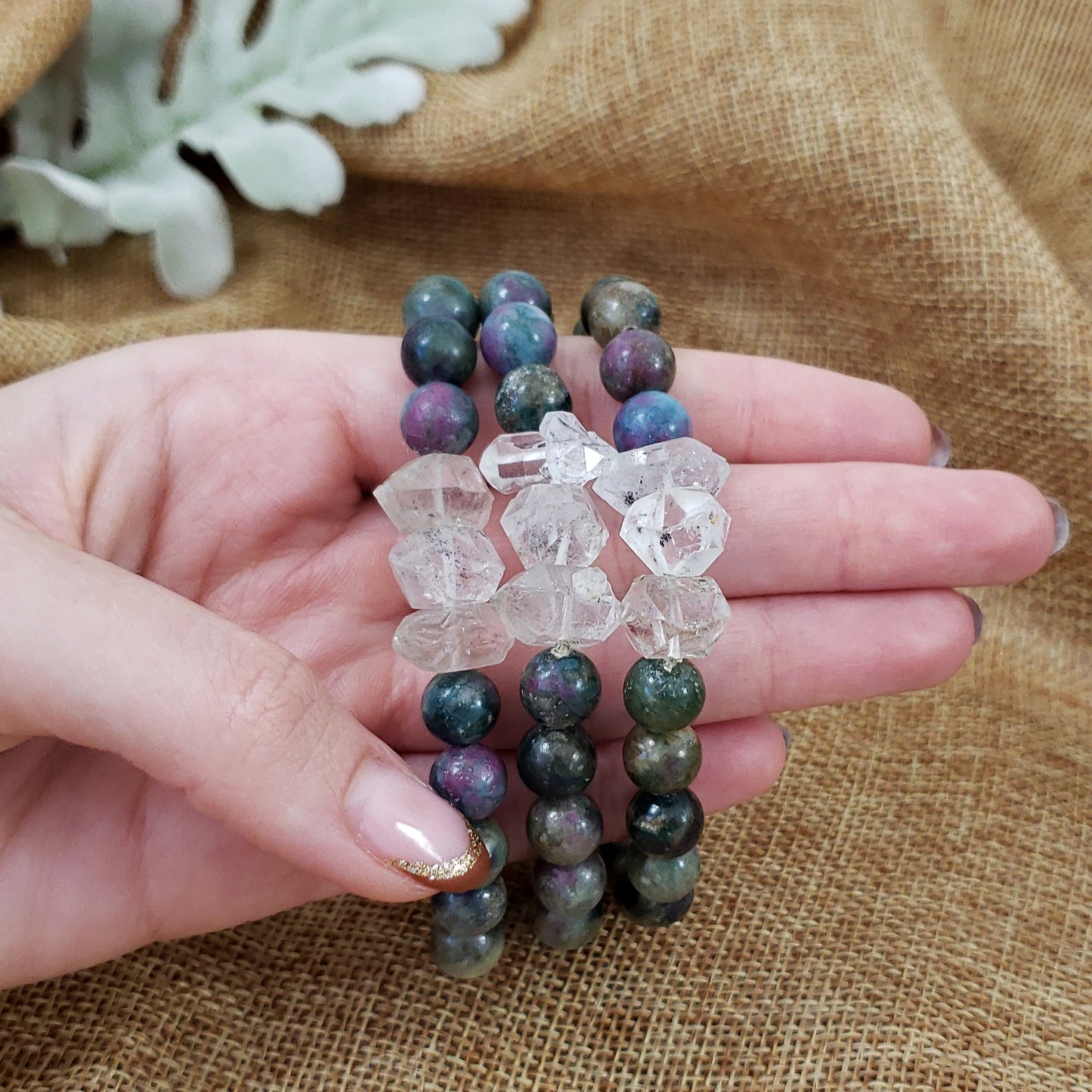 Ruby Fuchsite Kyanite Bracelet with Herkimer Diamonds