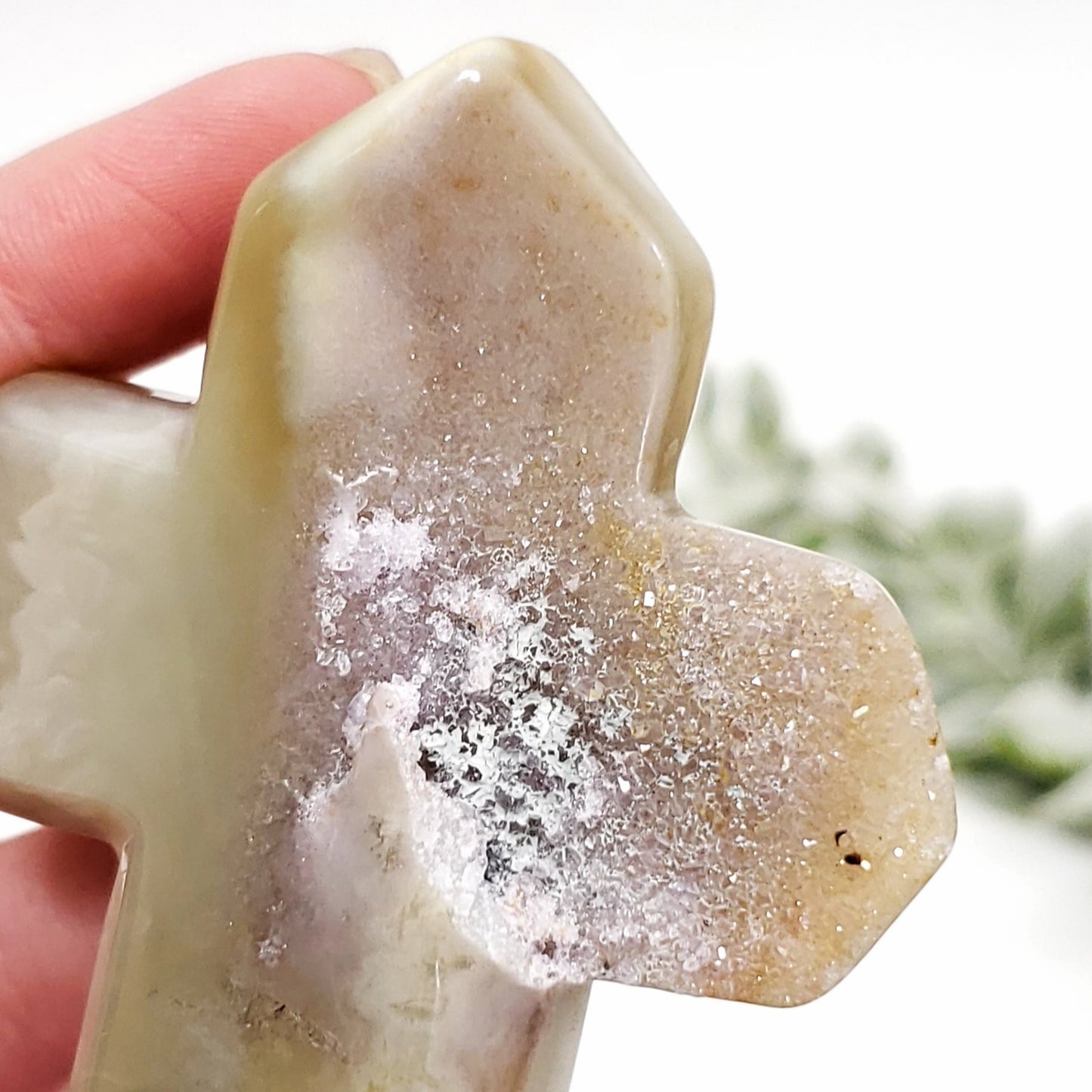 Druzy Agate Crystal Cross for Emotional Balance and Peace