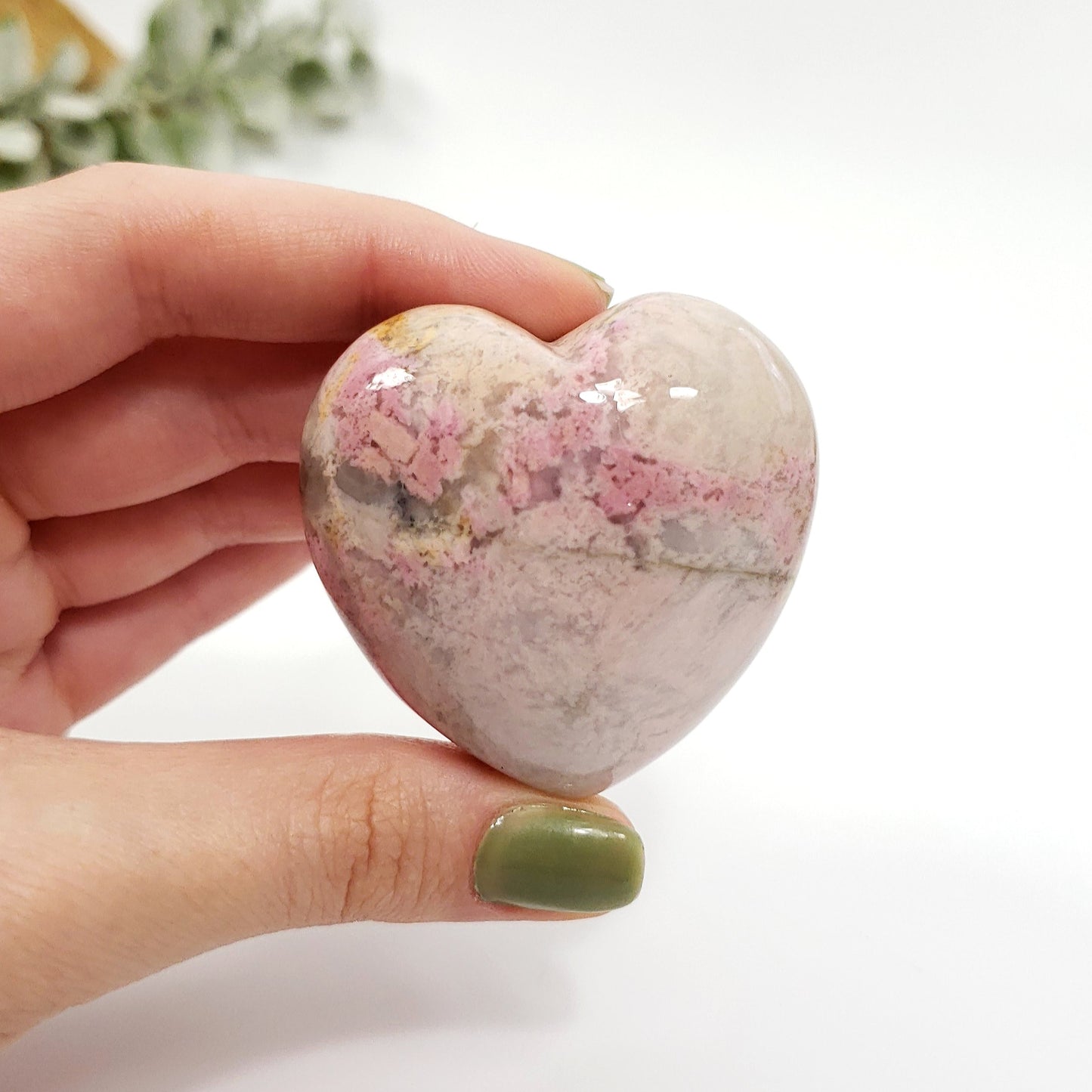 45mm Rhodonite Crystal Heart brings Healing Love