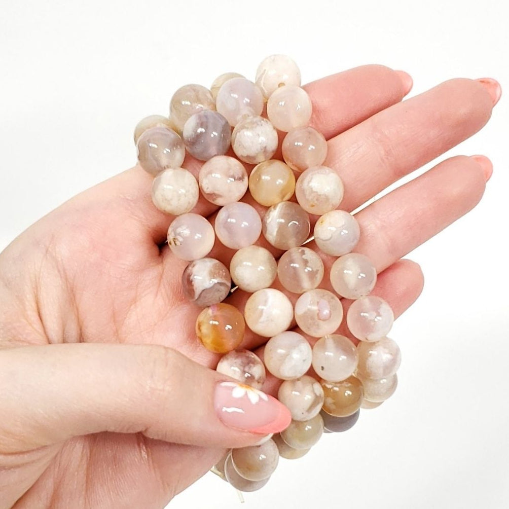 Flower Agate 10mm Beaded Bracelet for Growth and Purpose
