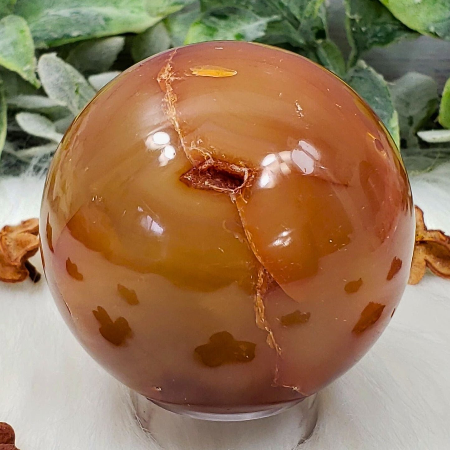 Carnelian Crystal Sphere (60mm) โ Deep, Rich Color with a Touch of Druzy Sparkle
