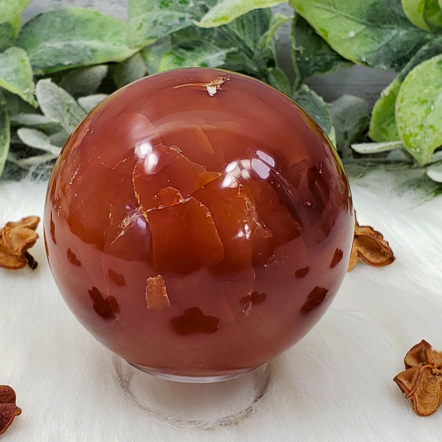 Carnelian Crystal Sphere (60mm) โ Deep, Rich Color with a Touch of Druzy Sparkle