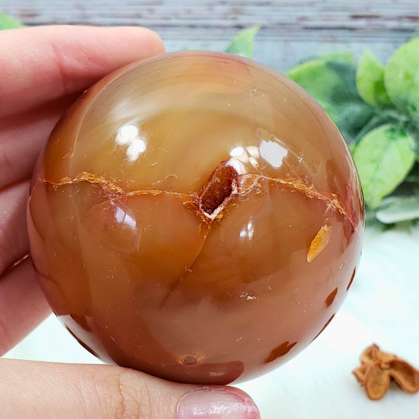 Carnelian Crystal Sphere (60mm) โ Deep, Rich Color with a Touch of Druzy Sparkle