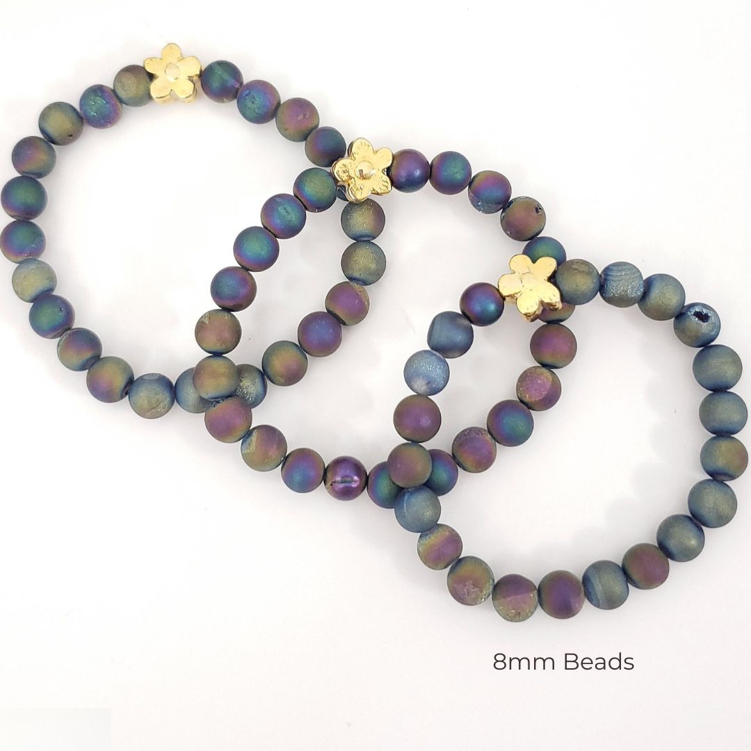 Titanium Aura Agate Beaded Bracelet with Golden Flower – Limited Fall Edition