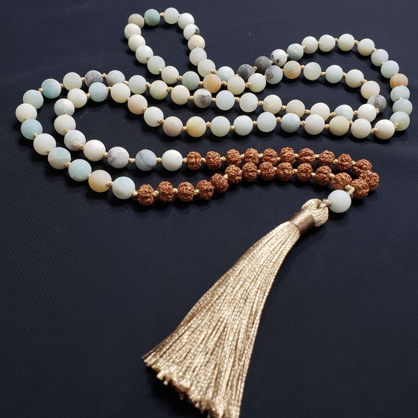 Amazonite and Rudraksha 108 Bead Mala