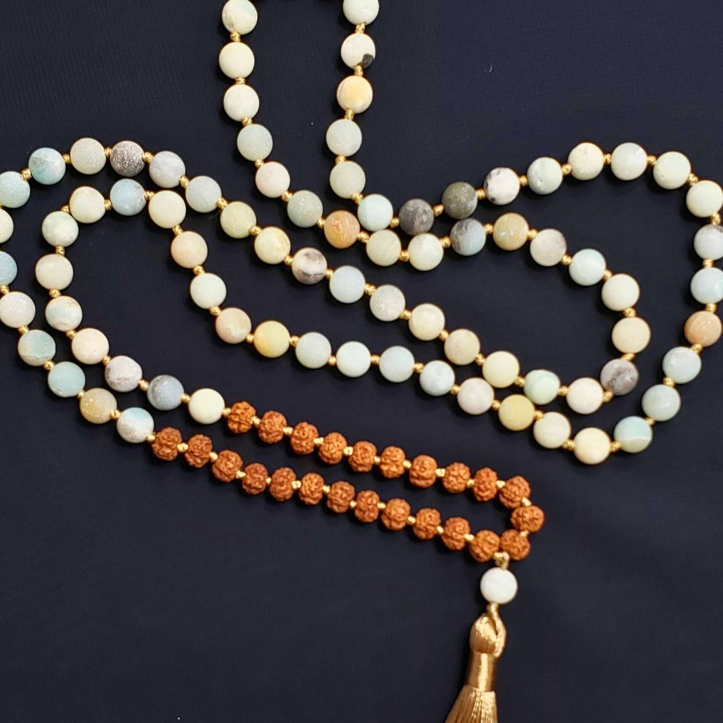 Amazonite and Rudraksha 108 Bead Mala