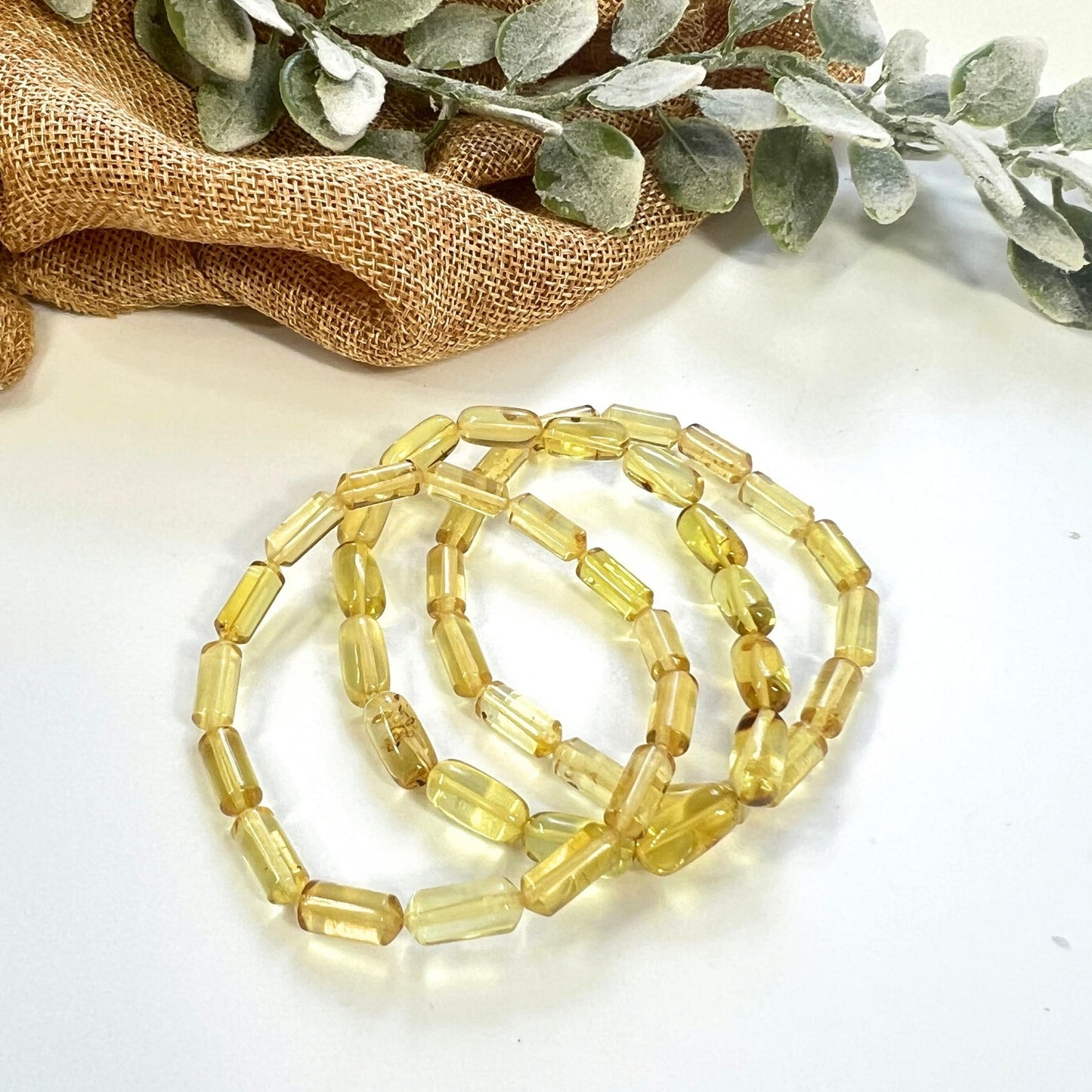 Amber Beaded Bracelet – Delicate 12x5mm Natural Gemstone Jewelry