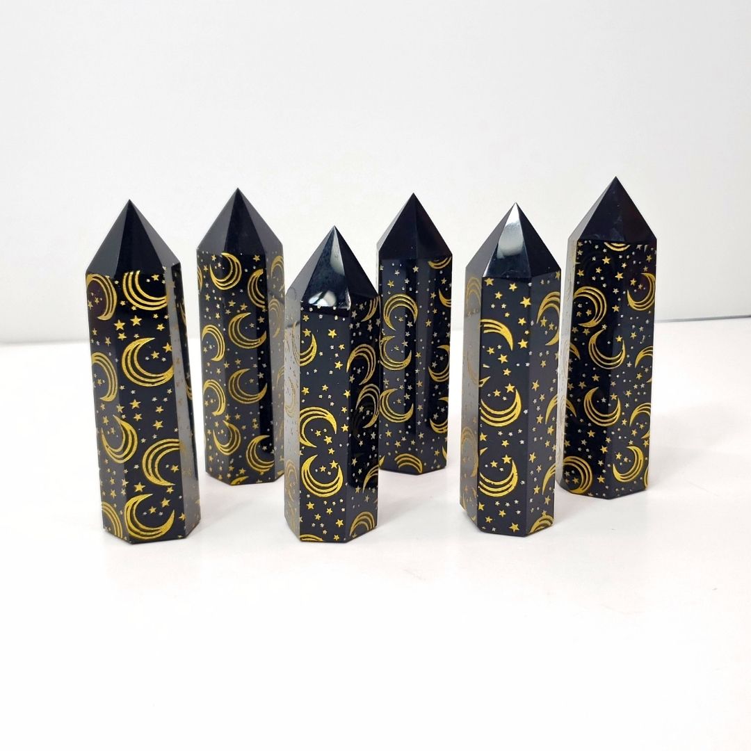 Black Obsidian Moon and Star Point | Crystal for Protection and Grounding