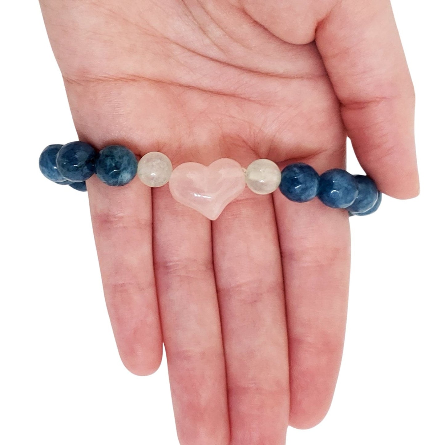Faceted Blue Apatite with Rose Quartz Heart Bracelet