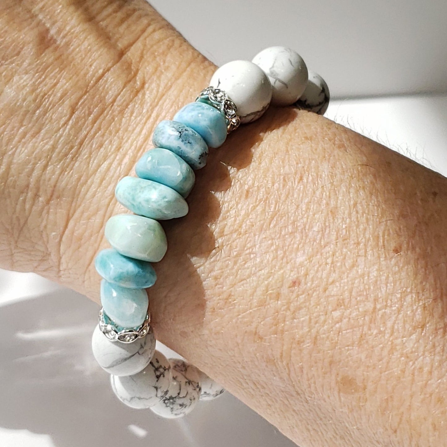 Bold Larimar & White Howlite Bracelet – Summer Peace, Elevated