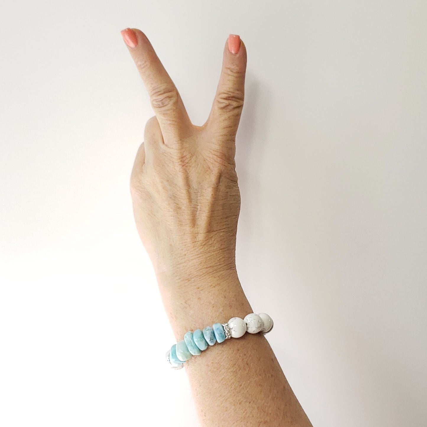 Bold Larimar & White Howlite Bracelet – Summer Peace, Elevated