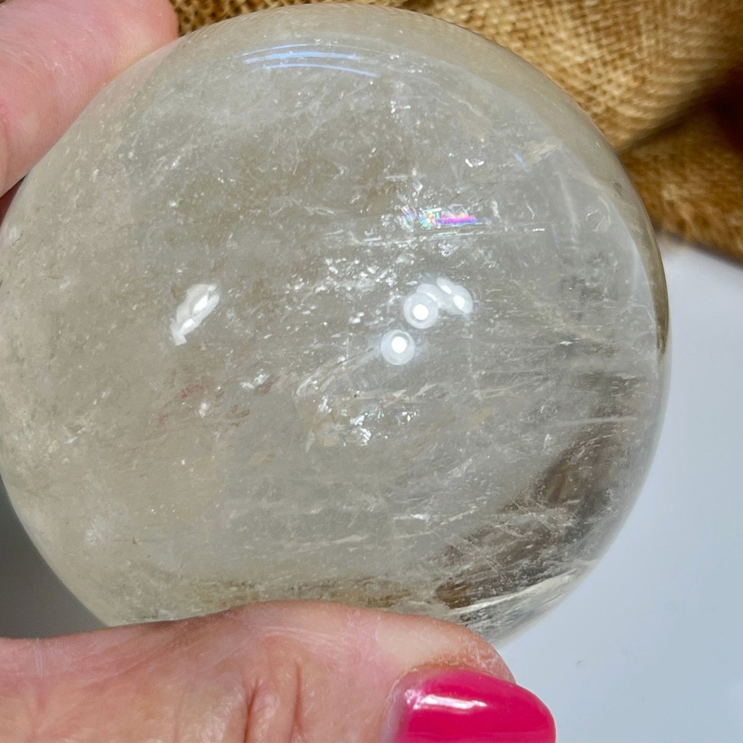 Light Citrine Crystal Sphere with Rainbow and Flash, Encourages Optimism & Clarity