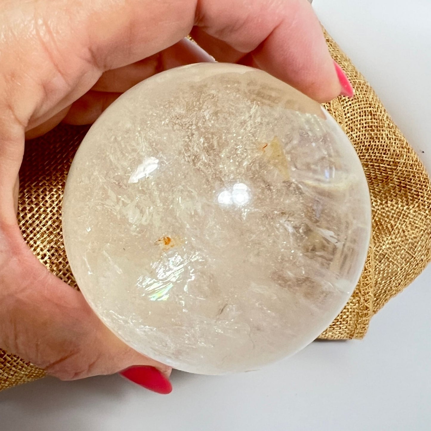 Light Citrine Crystal Sphere with Rainbow and Flash, Encourages Optimism & Clarity