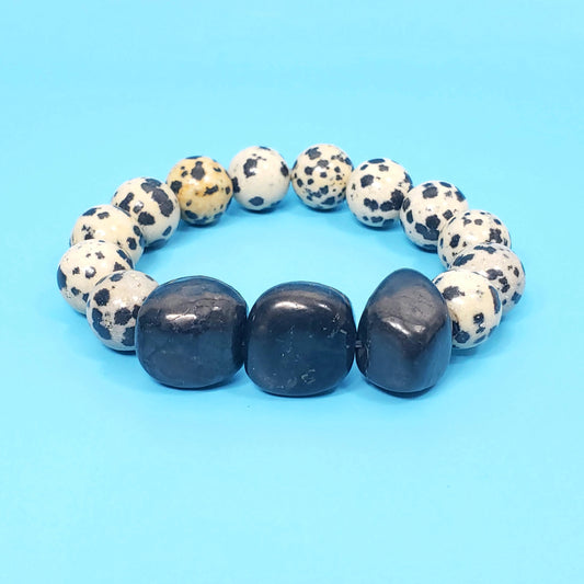 Dalmatian and Shungite Large Stone Bracelet