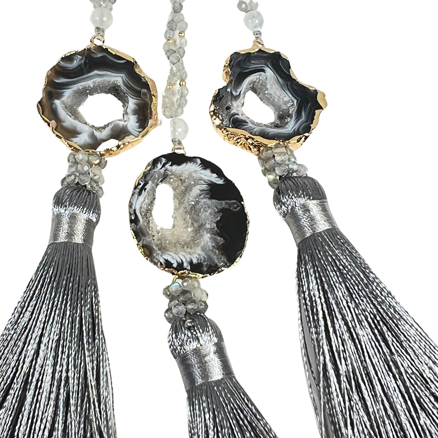 Labradorite and Druzy Agate Necklace for Spiritual Insight and Protection