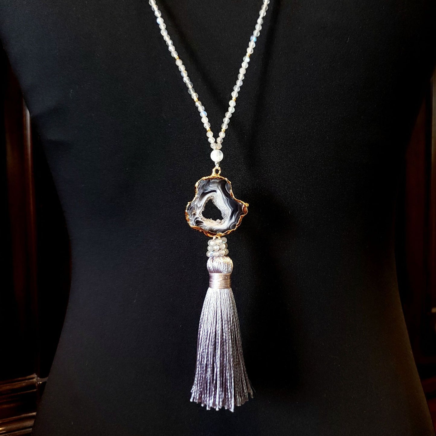 Labradorite and Druzy Agate Necklace for Spiritual Insight and Protection