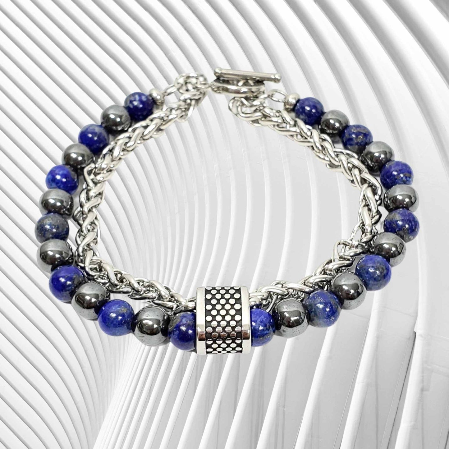 Hematite and Lapis Lazuli Bracelet with Chain and Clasp