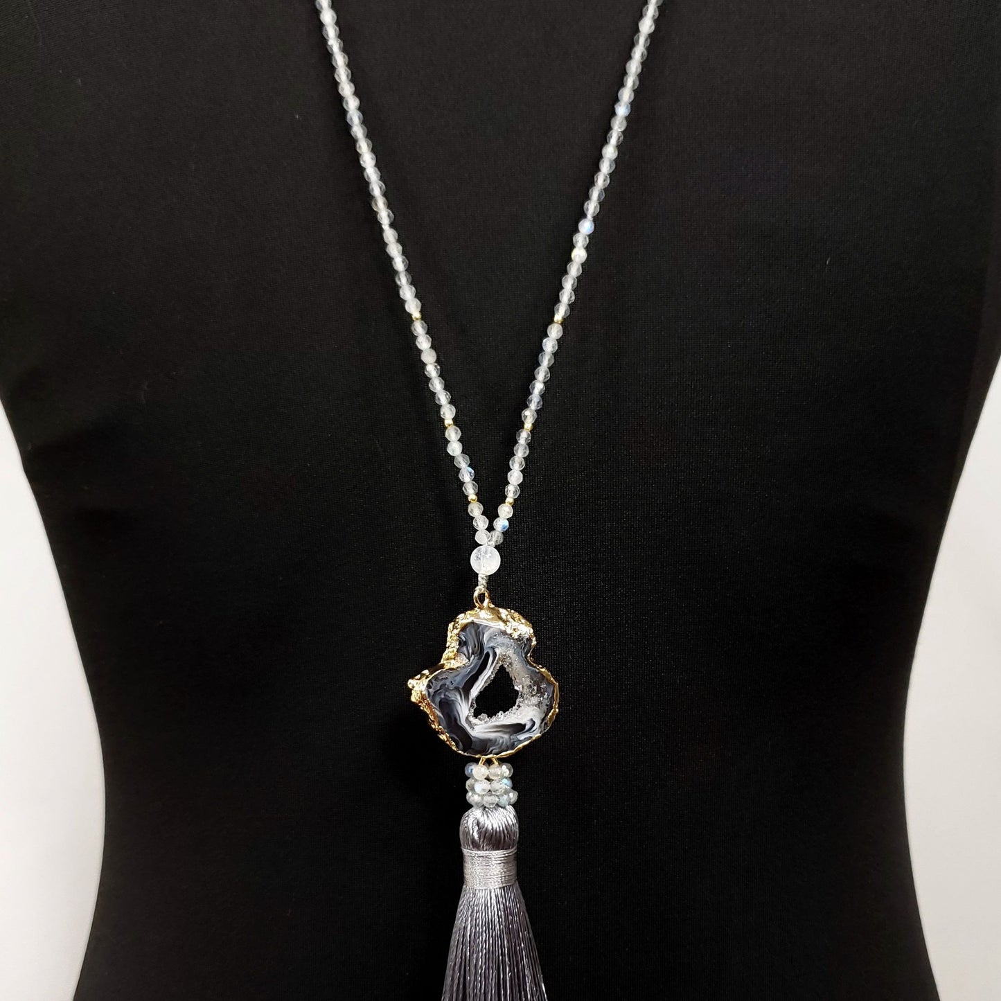 Labradorite and Druzy Agate Necklace for Spiritual Insight and Protection