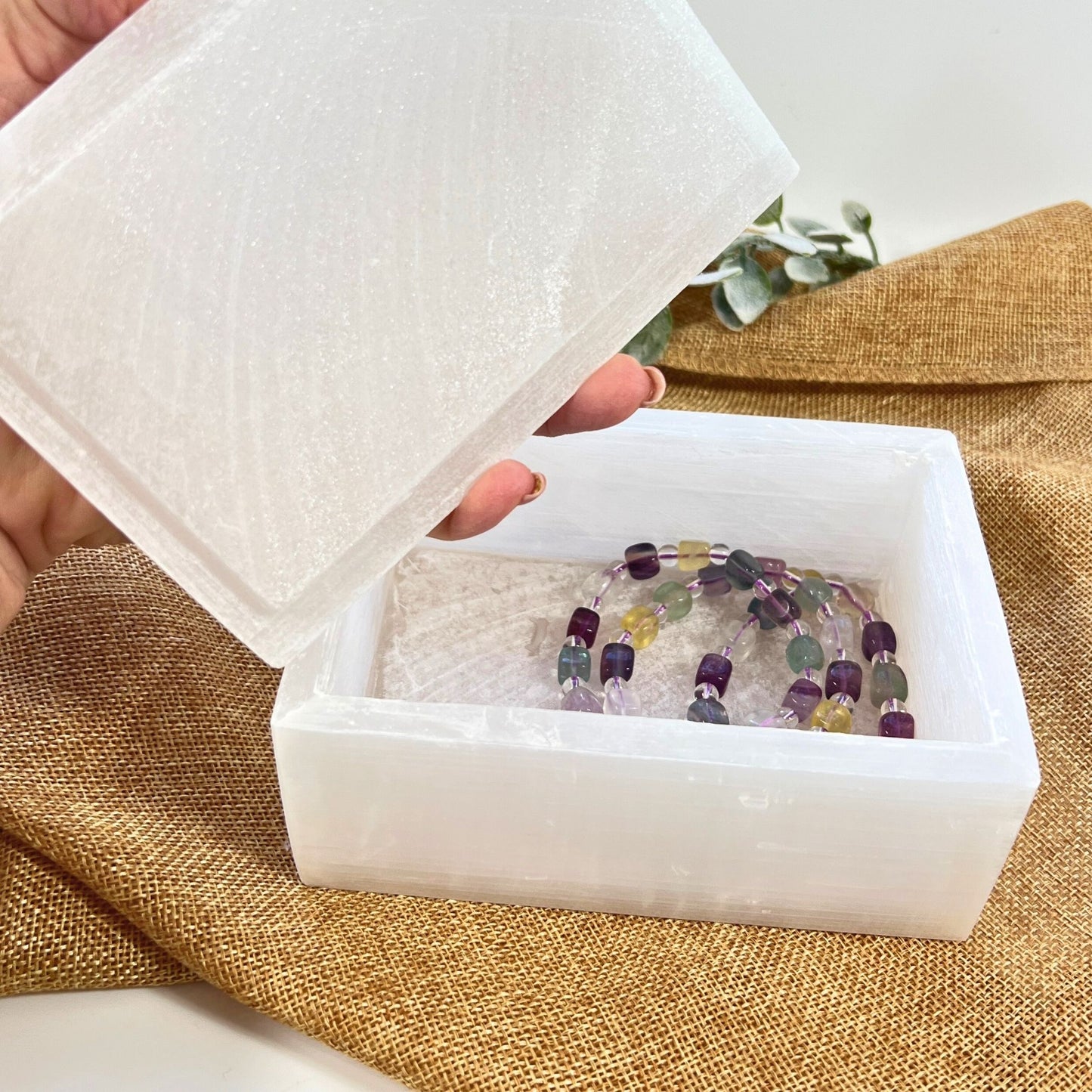 Luminous Selenite Charging Box – Handcrafted Crystal Storage for Energy Care