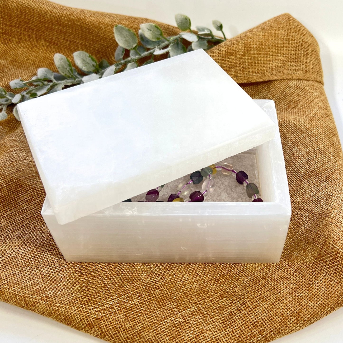 Luminous Selenite Charging Box – Handcrafted Crystal Storage for Energy Care