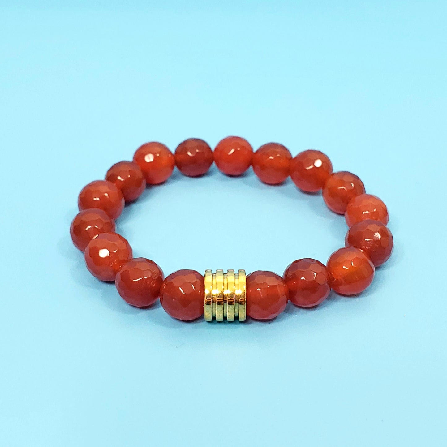 Men's Faceted Carnelian Crystal Beaded Bracelet