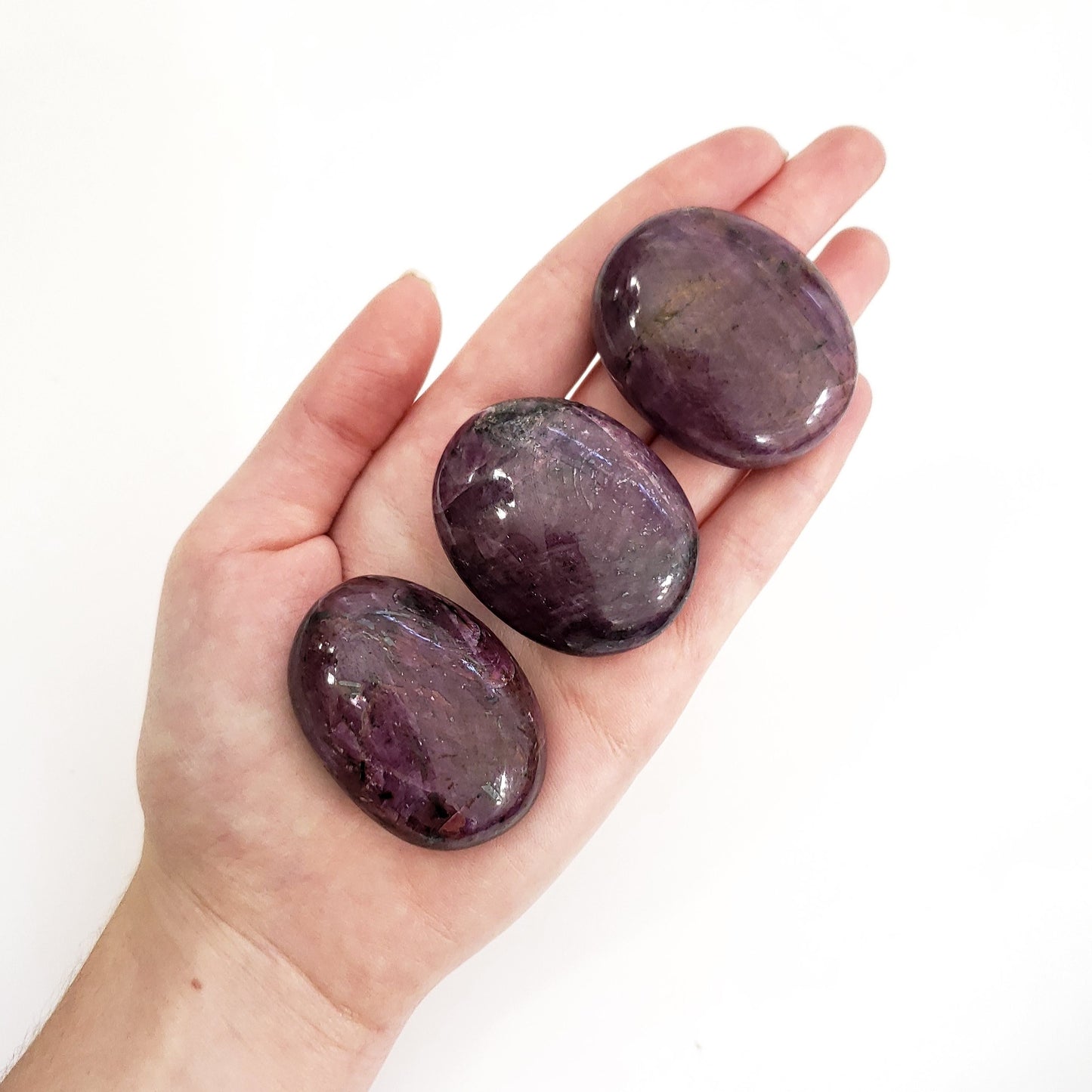 3 High Quality Ruby Palm Stones in Ladies Palm