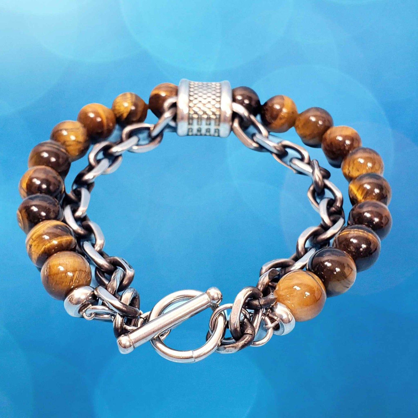 Tiger Eye Bracelet with Chain and Toggle Clasp