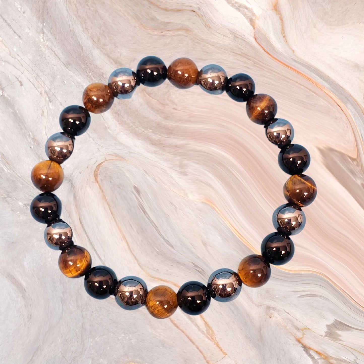 Black Onyx, Hematite and Tiger Eye Stretch Bracelet