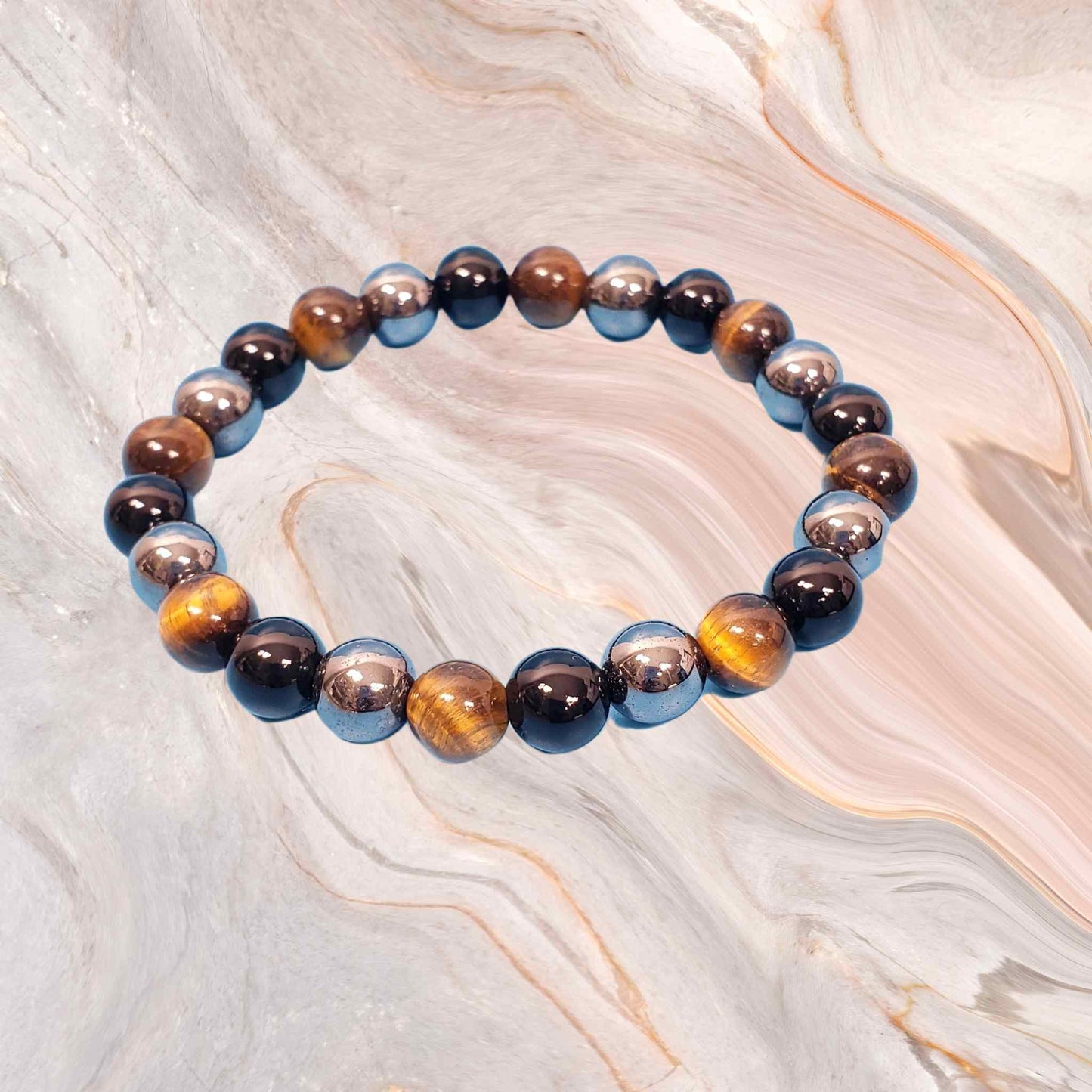 Black Onyx, Hematite and Tiger Eye Stretch Bracelet
