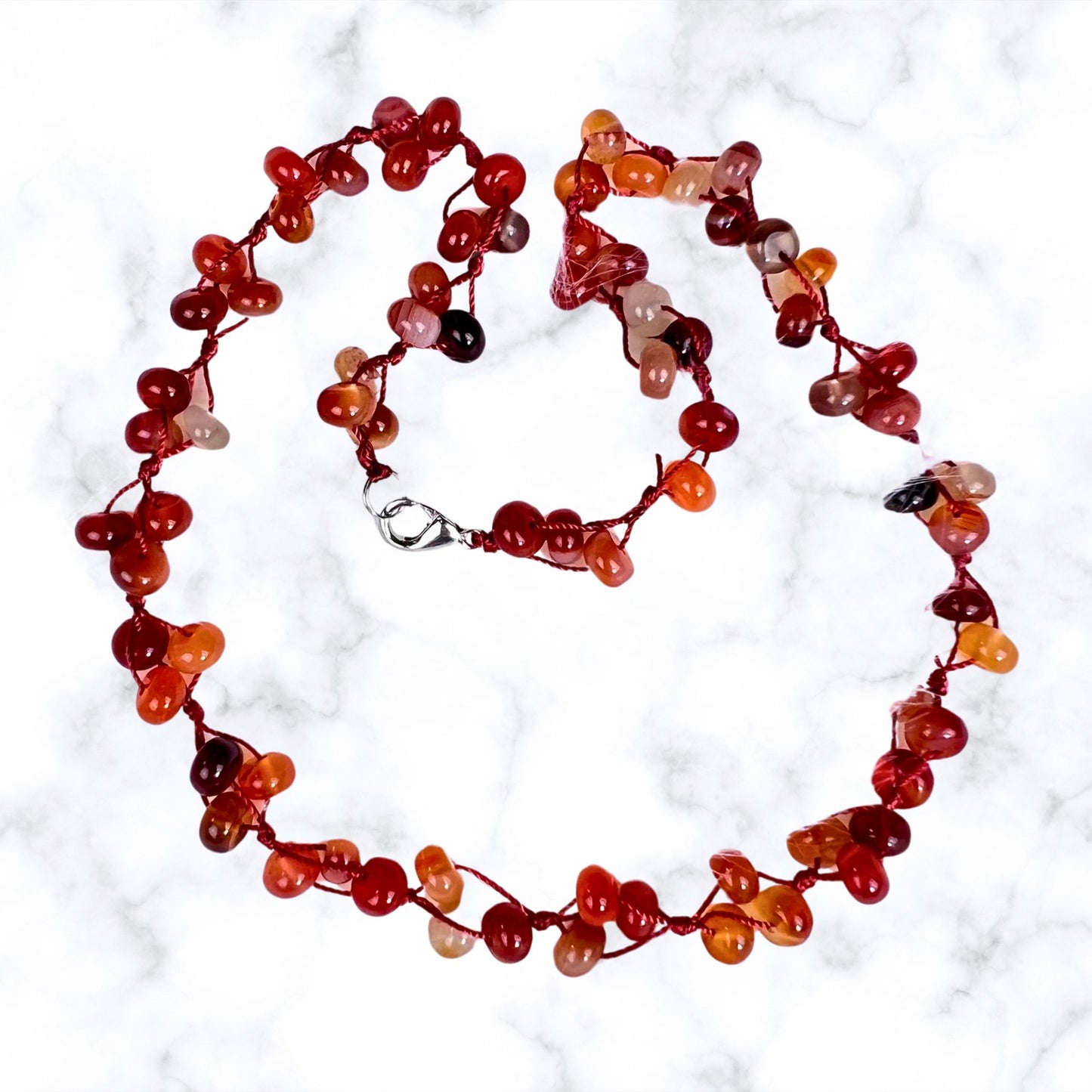 Carnelian Loosely knotted, Beaded Necklace