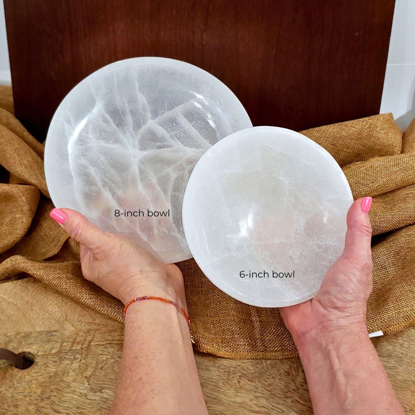High-quality 8-inch selenite bowl for crystal cleansing and home décor