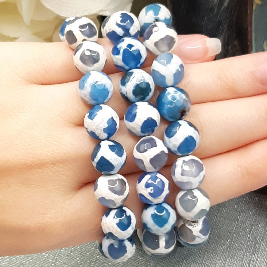 Blue Agate with Clear Quartz Bracelet - Crystal Happenings