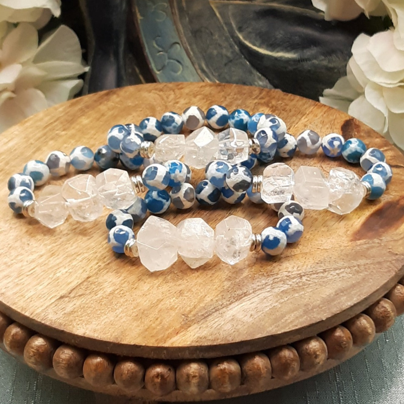 Blue Agate with Clear Quartz Bracelet - Crystal Happenings