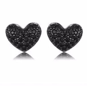 Black Spinel Heart Shaped Stud Earrings - Crystal Happenings
