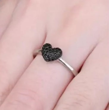 Black Spinel Pave Heart Ring & Earring Gift Set - Crystal Happenings