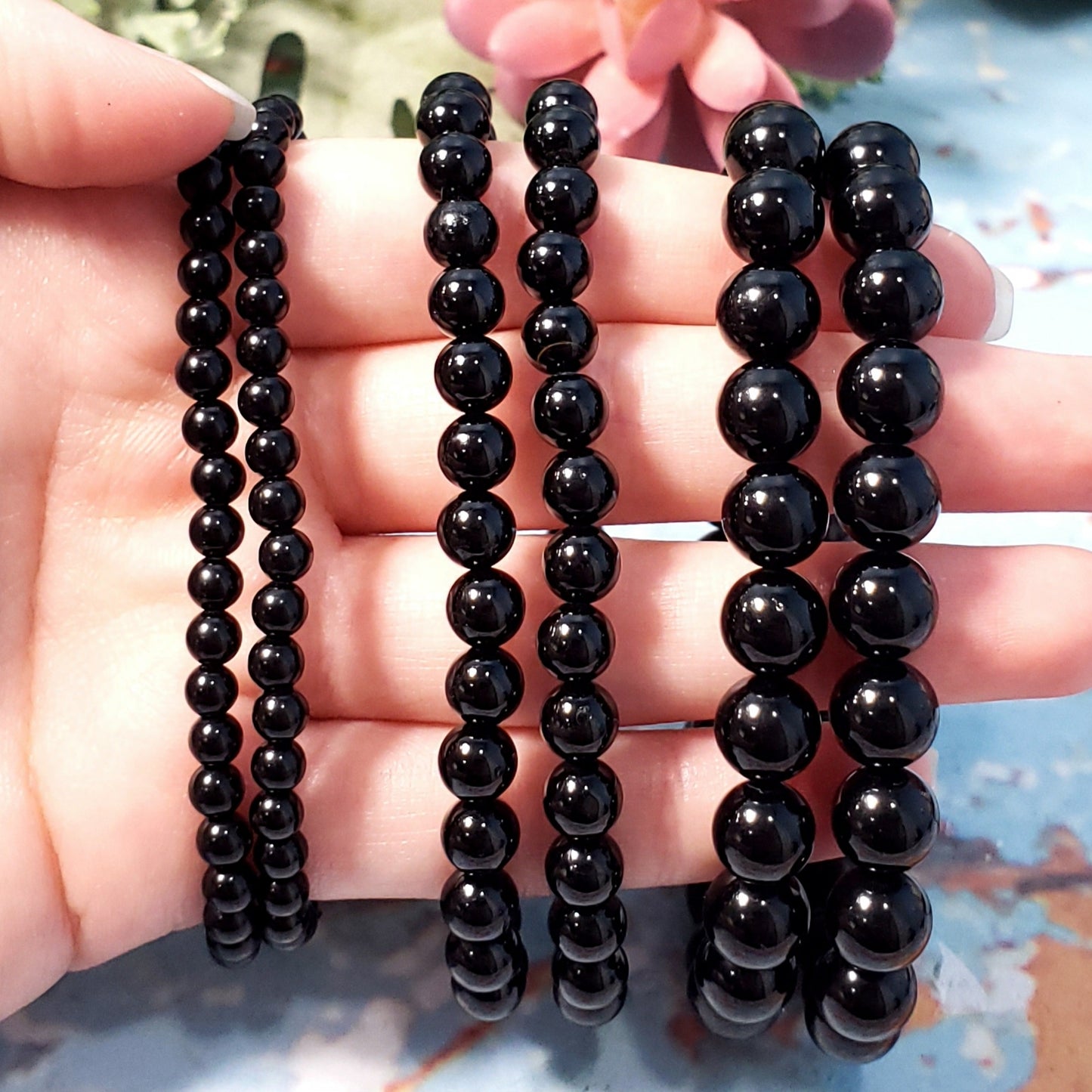 Black Tourmaline Beaded Bracelet - Crystal Happenings